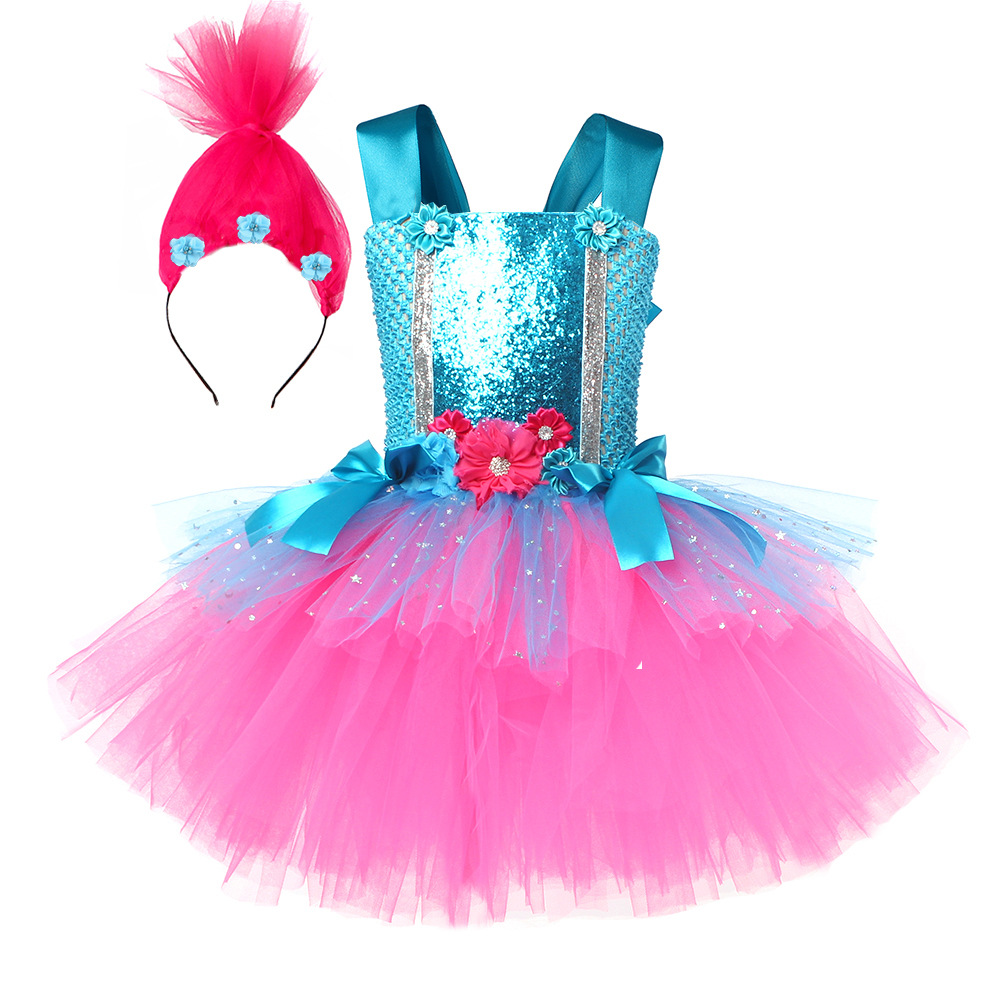 Anime Cosplay Toddler - Trolls Tutu Dress per ragazze Principessa